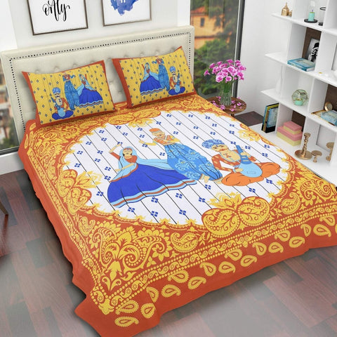 SheetKart 144 TC Cotton Printed Rajasthani Printed Double Bedsheet with 2 Pillow Covers - SheetKart