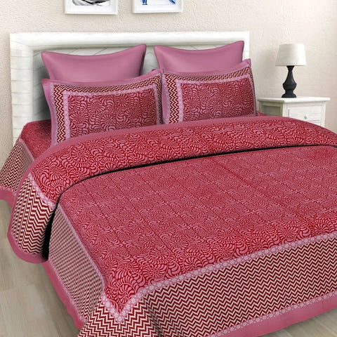 SheetKart Floral Cotton Jaipuri Double Bedsheet King Size with 2 Pillow Covers, Pink - SheetKart