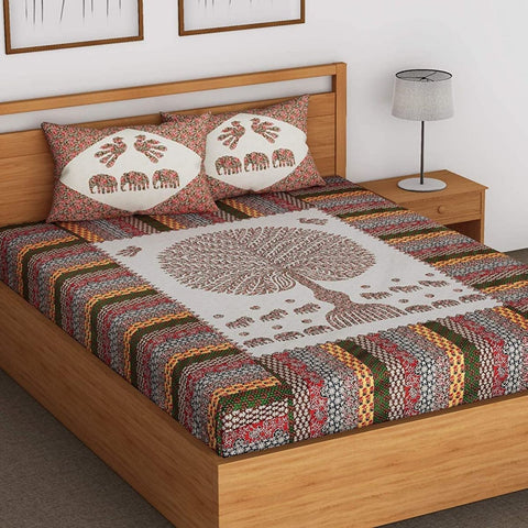 SheetKart Floral Tree Premium 144 TC 100% Cotton Double King Size Bedsheet with 4 Pillow Covers - SheetKart