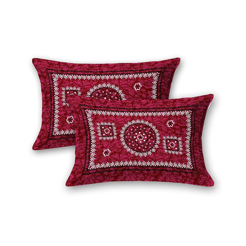 SheetKart 144 TC Mandala Jaipuri Floral Printed Cotton Bedsheet with 2 Pillow Covers, Burgundy