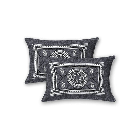 SheetKart Mandala Floral Print 144 TC Cotton Double Bedsheet with Pillow Covers - Grey - SheetKart