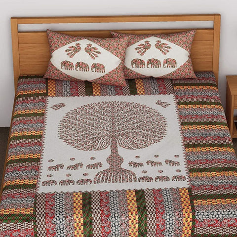 SheetKart Floral Tree Premium 144 TC 100% Cotton Double King Size Bedsheet with 4 Pillow Covers - SheetKart