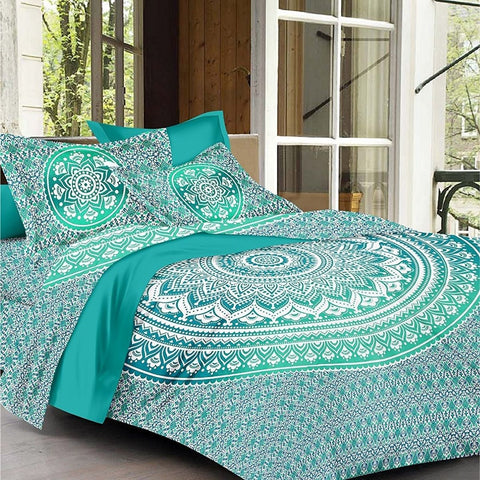 SheetKart Ombre Mandala Cotton Jaipuri Double Bedsheet with 2 Pillow Covers, King Size - SheetKart