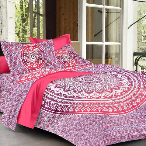 SheetKart Ombre Mandala Cotton Jaipuri Double Bedsheet with 2 Pillow Covers, King Size - SheetKart