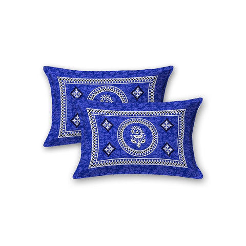 SheetKart Motif Mandala Printed 144 TC Cotton Double Bedsheet with 2 Pillow Covers - Blue - SheetKart