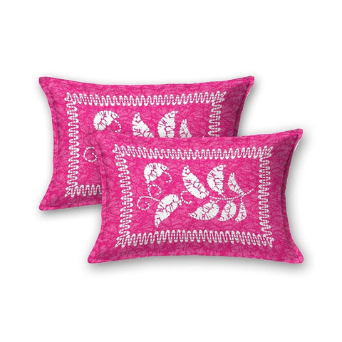 SheetKart 144 TC Cotton Floral Jaipuri Printed Double Bedsheet with 2 Pillow Covers, Plush Pink