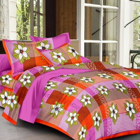 SheetKart 144 TC Floral Cotton Double Bedsheet with 2 Pillow Covers - SheetKart