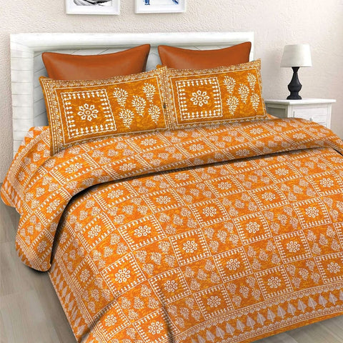 SheetKart Sea Green Square Floral Design 100% Cotton Single Bedsheet with 1 Pillow Cover - SheetKart