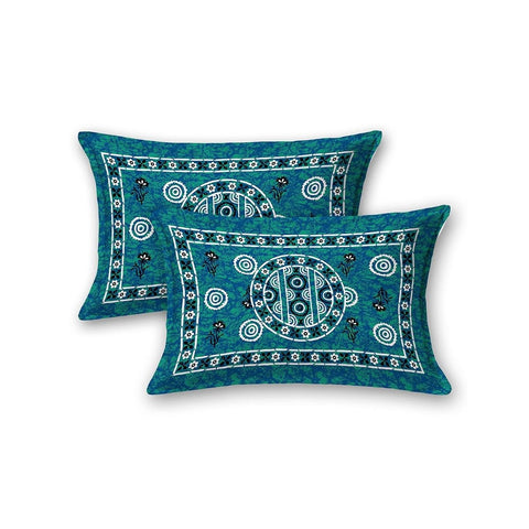SheetKart 144 TC Circles Jaipuri Floral Printed Cotton Bedsheet with 2 Pillow Covers, Sea Green