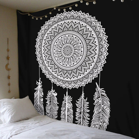 SheetKart Dream Catcher Wall Hanging Tapestry Black and White - SheetKart