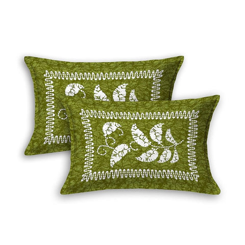 SheetKart 144 TC Cotton Jaipuri Floral Printed Double Bedsheet with 2 Pillow Covers, Green - SheetKart