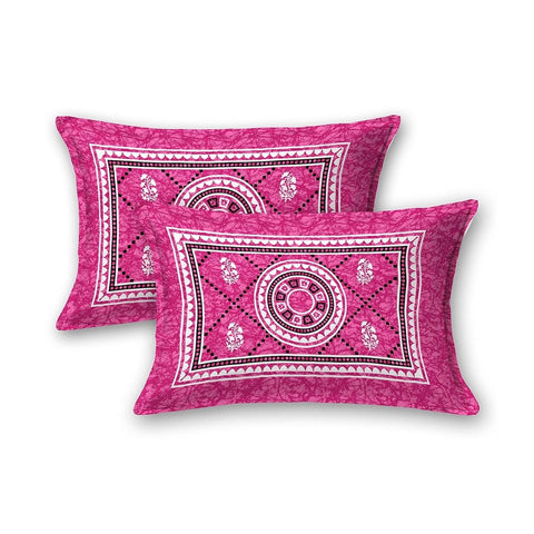 SheetKart Mandala Floral Print 144 TC Cotton Double Bedsheet with Pillow Covers - Pink - SheetKart