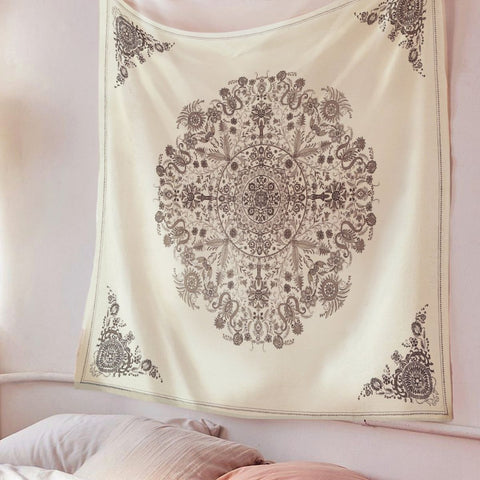 SheetKart Mandala Cotton Tapestry Wall Hanging, Wall Decor Tapestries - Large , Cream - SheetKart