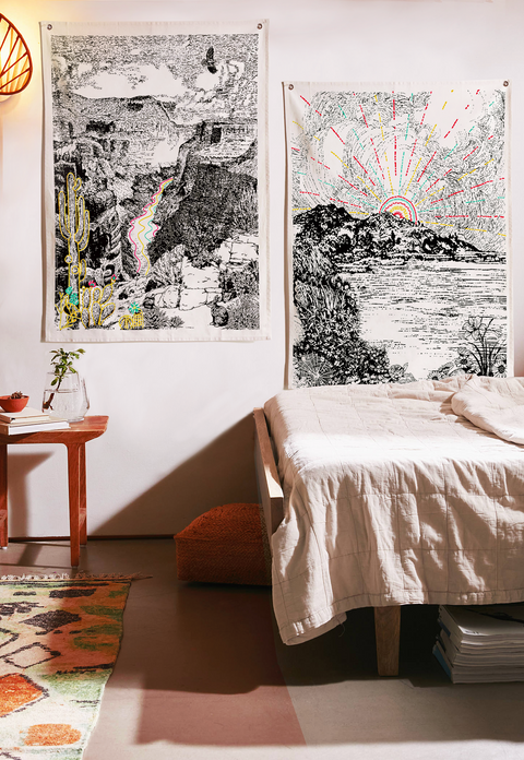 Landscape Tapestries - Aesthetic Bohemian Wall Hanging Tapestry for Bed Room Home Decor, Pack of 2, Beige