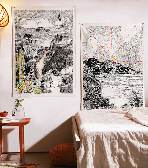 Landscape Tapestries - Aesthetic Bohemian Wall Hanging Tapestry for Bed Room Home Decor, Pack of 2, Beige