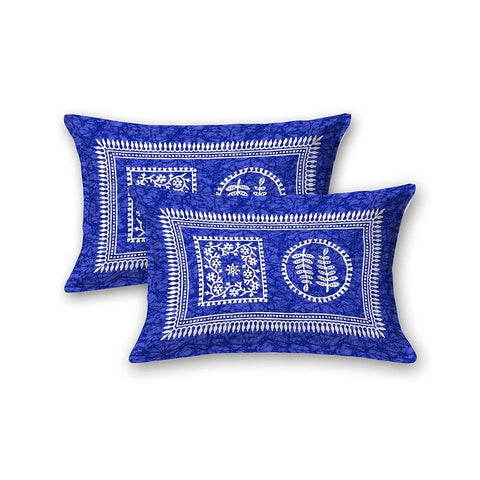 SheetKart Essense 144 TC 100% Cotton Double Bedsheet Jaipuri Printed with 2 Pillow Covers, Blue