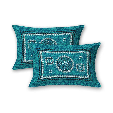 SheetKart Mandala Floral Print 144 TC Cotton Double Bedsheet with Pillow Covers , Sea Green