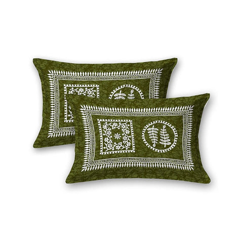 SheetKart Essense 144 TC 100% Cotton Double Bedsheet Jaipuri Printed with 2 Pillow Covers, Green
