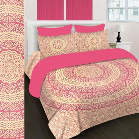 SheetKart 144 TC Cotton Printed Jaipuri King Size Double Bedsheet with 2 Pillow Covers, Pink Pearl - SheetKart