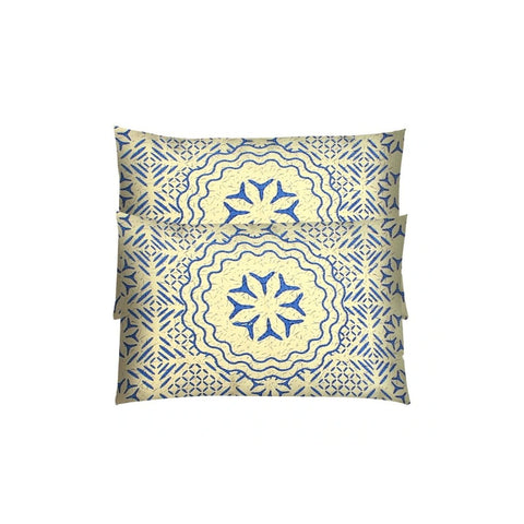 SheetKart 144 TC Cotton Printed Jaipuri King Size Double Bedsheet with 2 Pillow Covers, Slate Blue - SheetKart