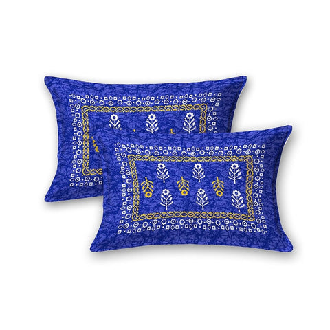 SheetKart 144 TC Motif Printed Jaipuri Cotton Double Bedsheet with 2 Pillow Covers, Ultra Blue