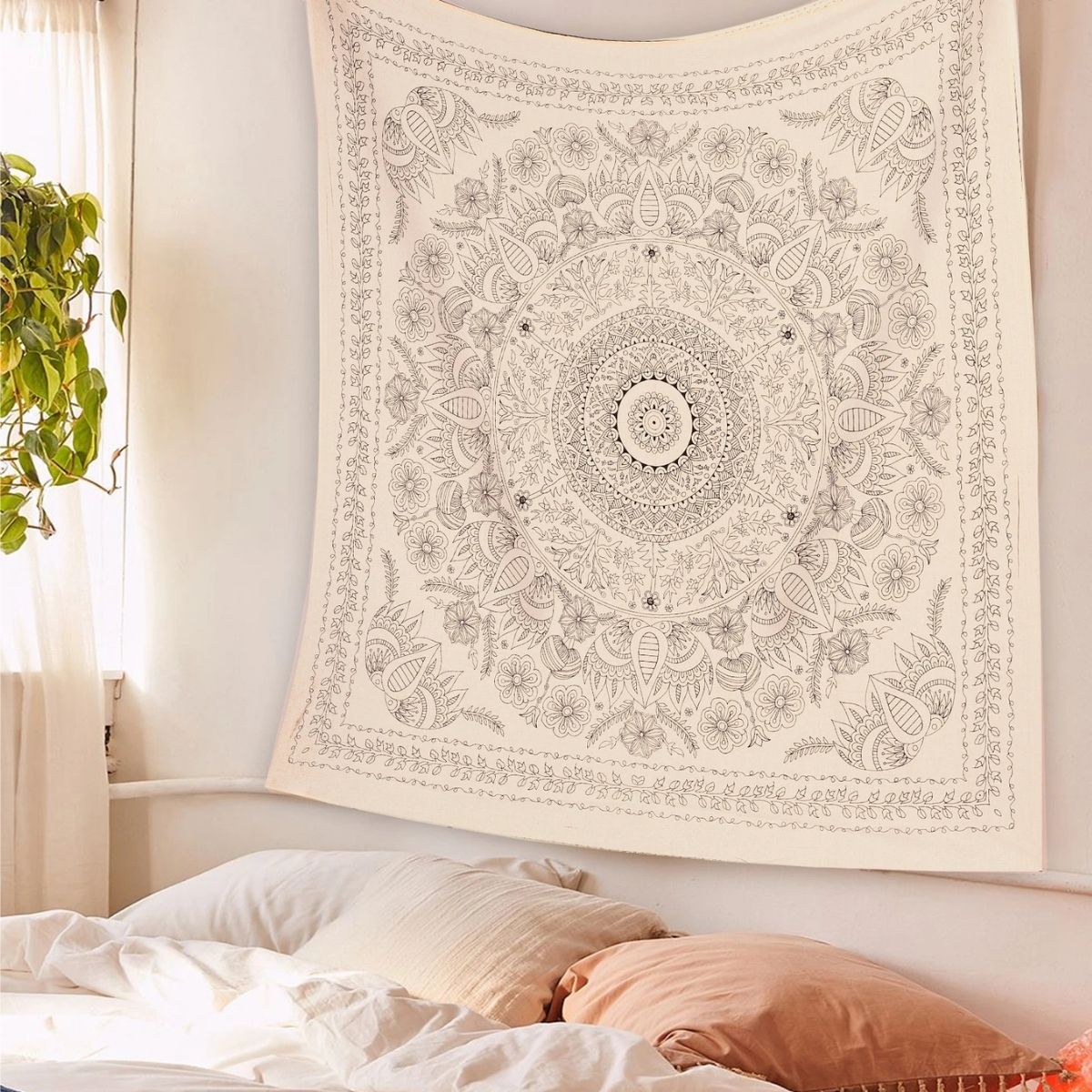 SheetKart Mandala Cotton Tapestry Wall Hanging, Wall Decor Tapestries X-Small, Beige
