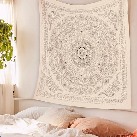 SheetKart Mandala Cotton Tapestry Wall Hanging, Wall Decor Tapestries - X-Small, Beige - SheetKart