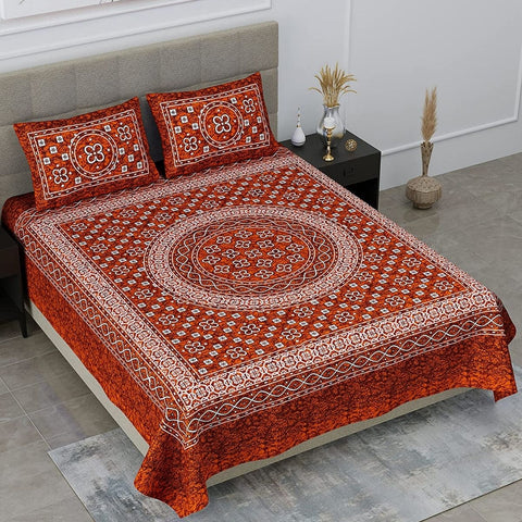 SheetKart Summer 144 TC 100% Cotton Double Bedsheet Jaipuri Printed with 2 Pillow Covers, Red
