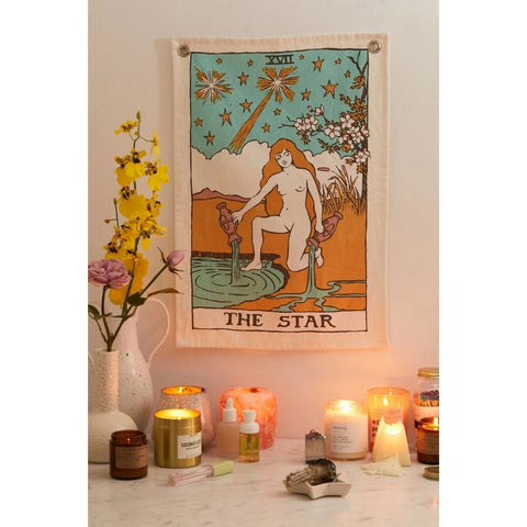 SheetKart Tarot Flag Tapestry - The Star, Beige, Pack of 1 - SheetKart