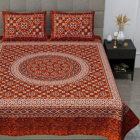 SheetKart Summer 144 TC 100% Cotton Double Bedsheet Jaipuri Printed with 2 Pillow Covers, Red