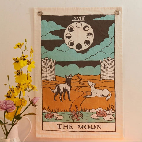 SheetKart Tarot Flag Tapestry - The Sun, The Moon & The Star - with Steel Grommets, Beige, Pack of 3 - SheetKart
