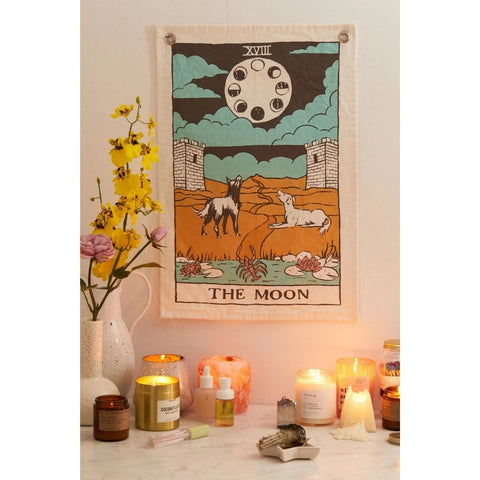 SheetKart Tarot Flag Tapestry - The Moon, Beige, Pack of 1 - SheetKart