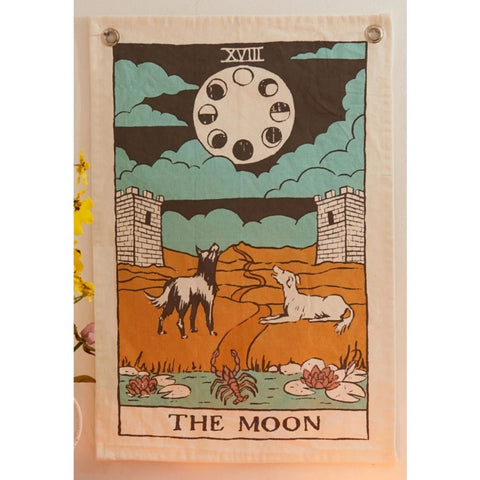 SheetKart Tarot Flag Tapestry - The Moon, Beige, Pack of 1 - SheetKart
