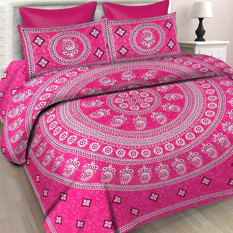 SheetKart Floral 100% Cotton Pink Single Bedsheet with 1 Pillow Cover - SheetKart