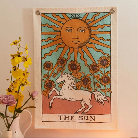 SheetKart Tarot Flag Tapestry - The Sun, The Moon & The Star - with Steel Grommets, Beige, Pack of 3 - SheetKart