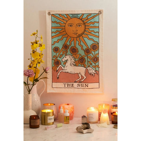 SheetKart Tarot Flag Tapestry - The Sun, Beige, Pack of 1 - SheetKart