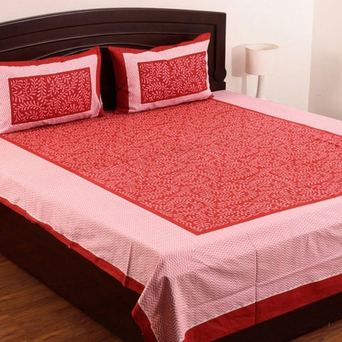 SheetKart Grace 160 TC Cotton Bedsheet with 2 Pillow Covers - King Size, Fine Red - SheetKart