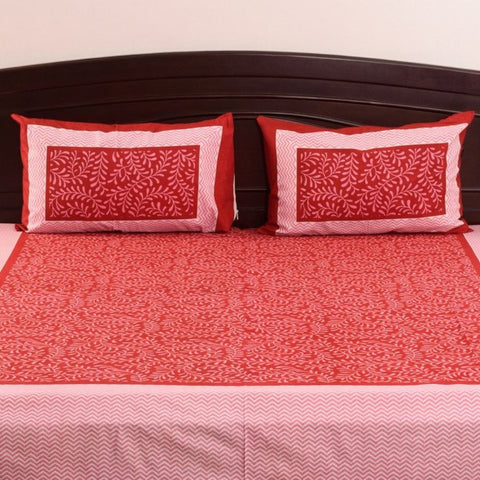 SheetKart Grace 160 TC Cotton Bedsheet with 2 Pillow Covers - King Size, Fine Red - SheetKart