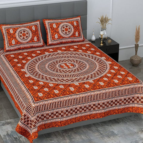 SheetKart Mandala Floral Print 144 TC Cotton Double Bedsheet with 2 Pillow Covers - Scarlet Red