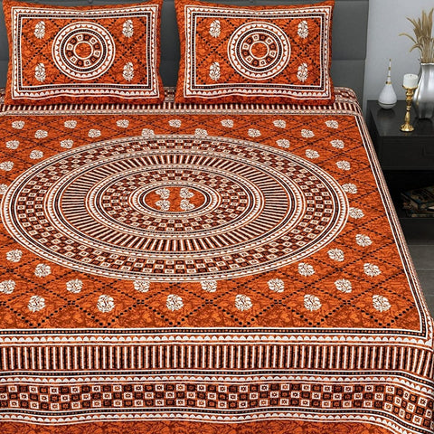 SheetKart Mandala Floral Print 144 TC Cotton Double Bedsheet with 2 Pillow Covers - Scarlet Red