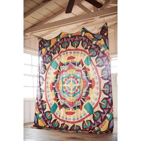 SheetKart Mushroom Kaleidoscope Mandala Tapestry Wall Hanging, Indian Cotton Printed Wall Art, Wall Décor Tapestries, Beige, Large - SheetKart
