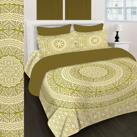 SheetKart 144 TC Cotton Printed Jaipuri King Size Double Bedsheet with 2 Pillow Covers, Turquoise Green - SheetKart