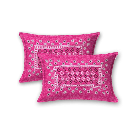 SheetKart Zen 144 TC 100% Cotton Double Bedsheet Jaipuri Printed with 2 Pillow Covers, Pink