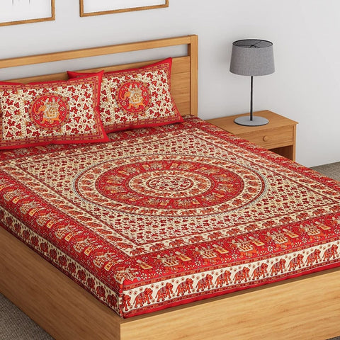 SheetKart Floral 144 TC Cotton Double Bedsheet with 2 Pillow Covers - Red - SheetKart
