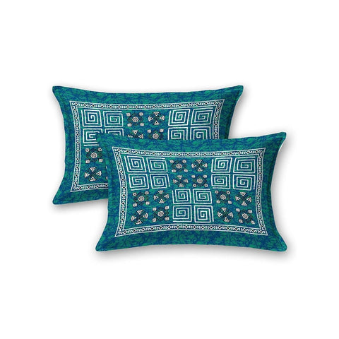 SheetKart Mist 144 TC 100% Cotton Double Bedsheet Jaipuri Printed with 2 Pillow Covers, Sea Green