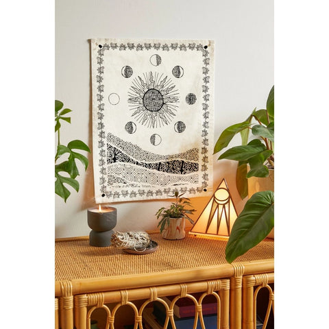 Flag Tapestry - Bohemian Cotton Printed Hand Made Wall Hanging Tapestries with Steel Grommets, Beige, Pack of 3 - SheetKart