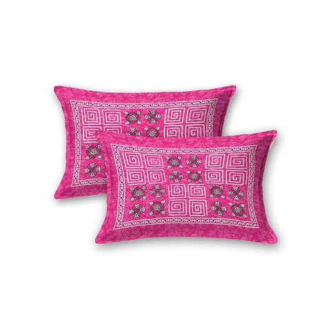 SheetKart Mist 144 TC 100% Cotton Double Bedsheet Jaipuri Printed with 2 Pillow Covers, Pink