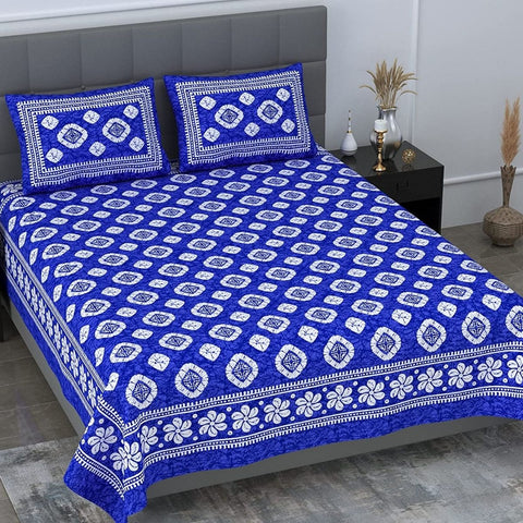 SheetKart Floral Motif Printed 144 TC Cotton Double Bedsheet with 2 Pillow Covers - Blue - SheetKart