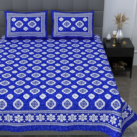 SheetKart Floral Motif Printed 144 TC Cotton Double Bedsheet with 2 Pillow Covers - Blue - SheetKart
