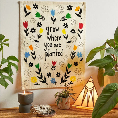 Flag Tapestry - Bohemian Cotton Printed Hand Made Wall Hanging Tapestries with Steel Grommets, Beige, Pack of 3 - SheetKart